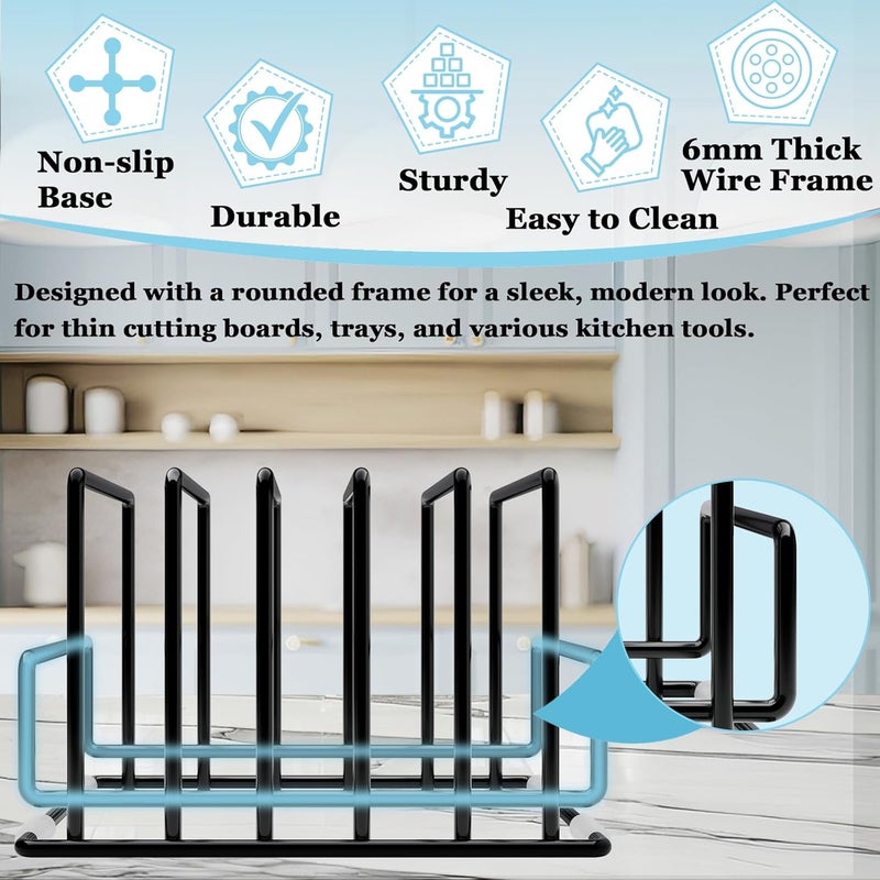 PMYEK Cutting Board Organizer Rack with 7 Compartments, Heavy-Duty Iron Pan and Baking Sheet Organizer, Kitchen Cabinet Storage Rack with Non-Slip Base, Space-Saving Pot Lid Holder for Countertop & Pantry - Image 3